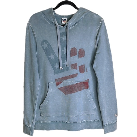 Junk Food Peace Sign American Flag Sweatshirt Long Sleeve Distressed Hoodie L - Picture 3 of 11